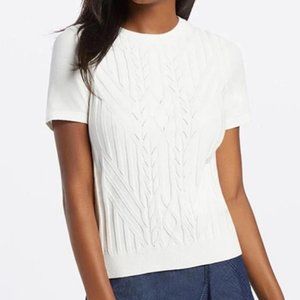 DRAPER JAMES NWT Willow White Cable Knit Short Sleeve Sweater Top XL